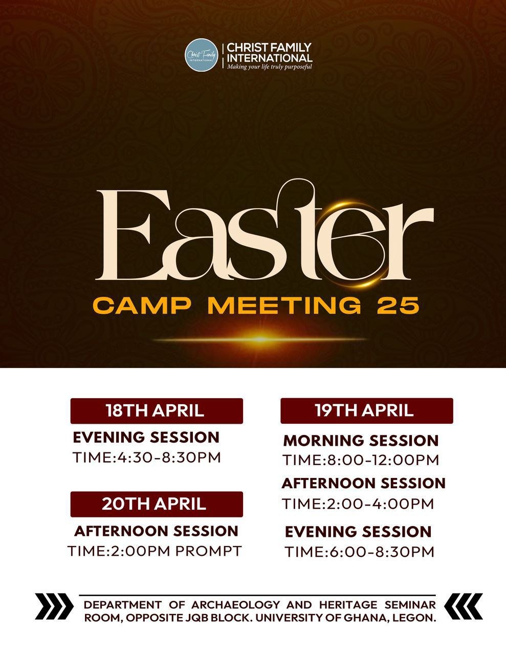 Easter Camp Meeting 2025 Set to Take Place at University of Ghana, Legon